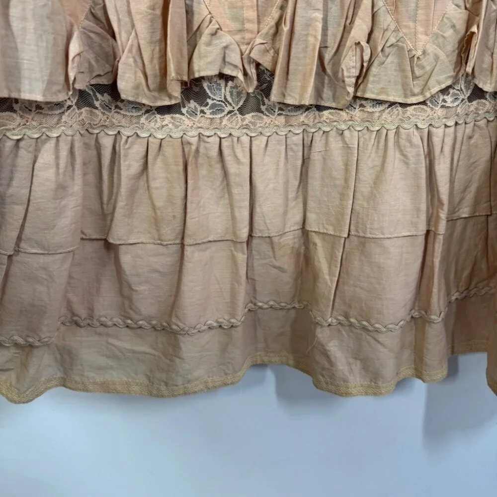 Camelot Italy Peach Lace Tiered Midi Skirt Size S Boho Romantic Cottagecore